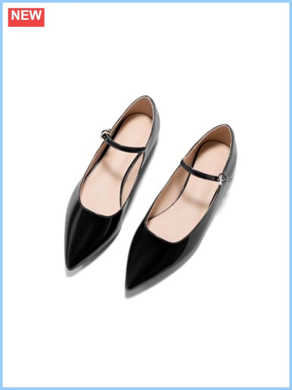 Coutgo Women's Mary Jane Flats Closed Pointed Toe Ballet Flats Faux Leather